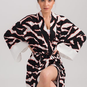 Zebra Kimono Caftan Viscose Japanese Dress Modern Kimono Bohemian Japanese Dress Kimono Cardigan image 1