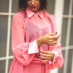 Vintage Pink Blouse - Long Pink Blouse - Pink Women Blouse - Oversized Blouse - Valentine&#39;s day gift - Blouse - Organic Blouse