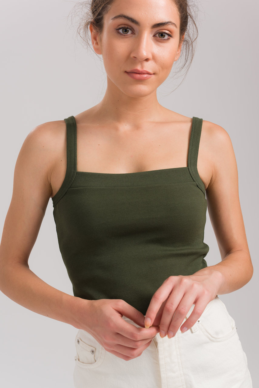 Letme - Spaghetti Strap Square Neck Plain Flowy Camisole Top