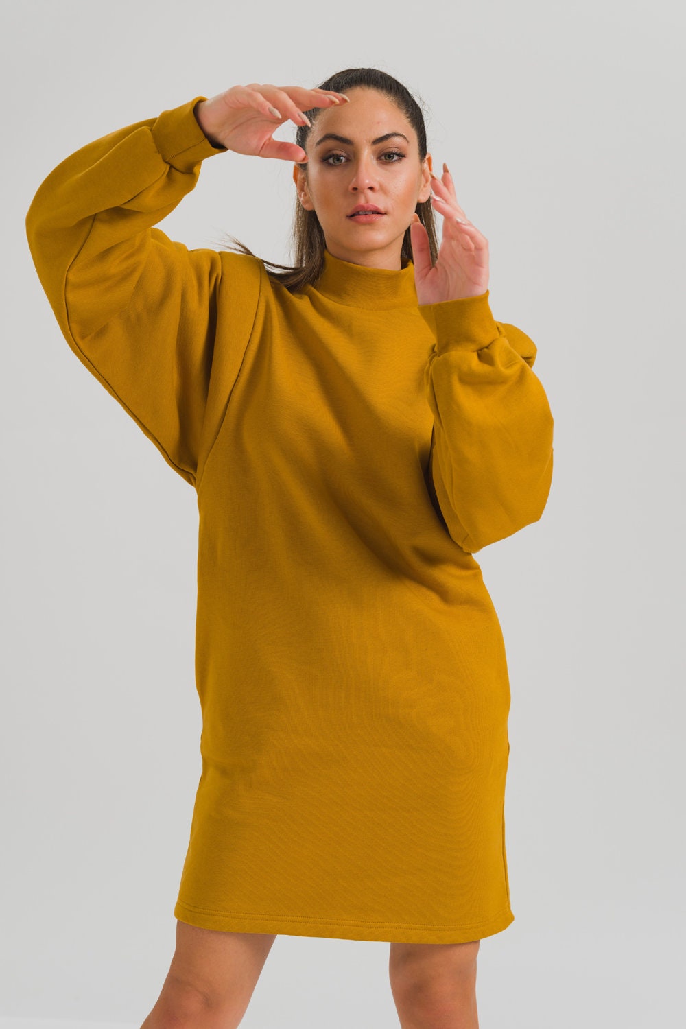 Organic Cotton Sweatshirt Dress, Layered Shoulder Hoodie Dress