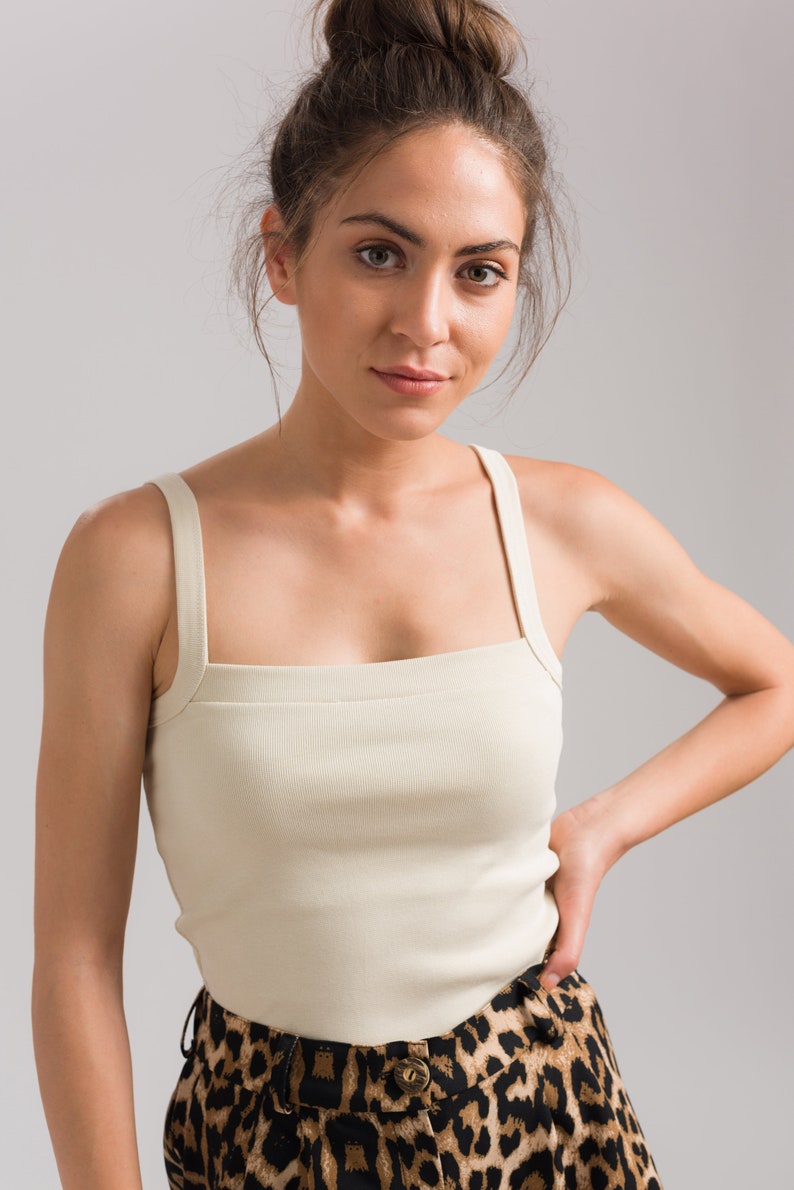 Women's Ribbed Square Neck Tank Top Spaghetti Strap | Etsy