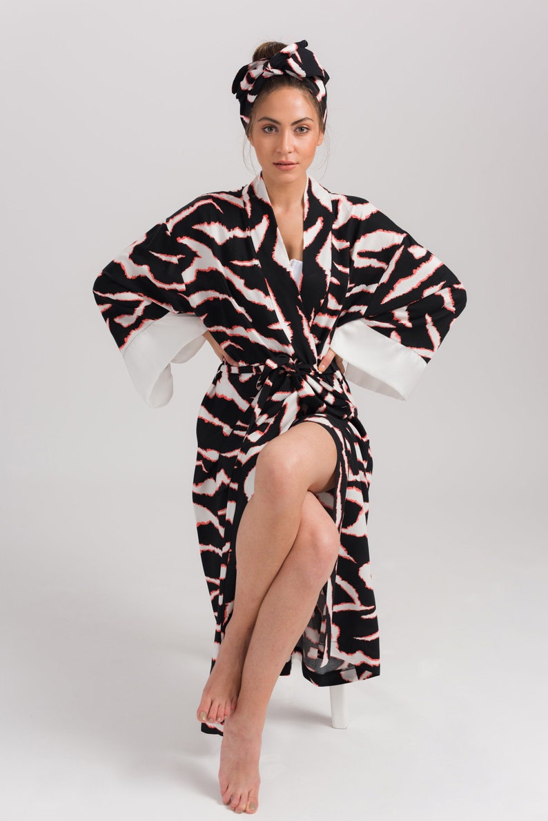 Zebra Kimono Caftan Viscose Japanese Dress Modern Kimono Bohemian Japanese Dress Kimono Cardigan image 1