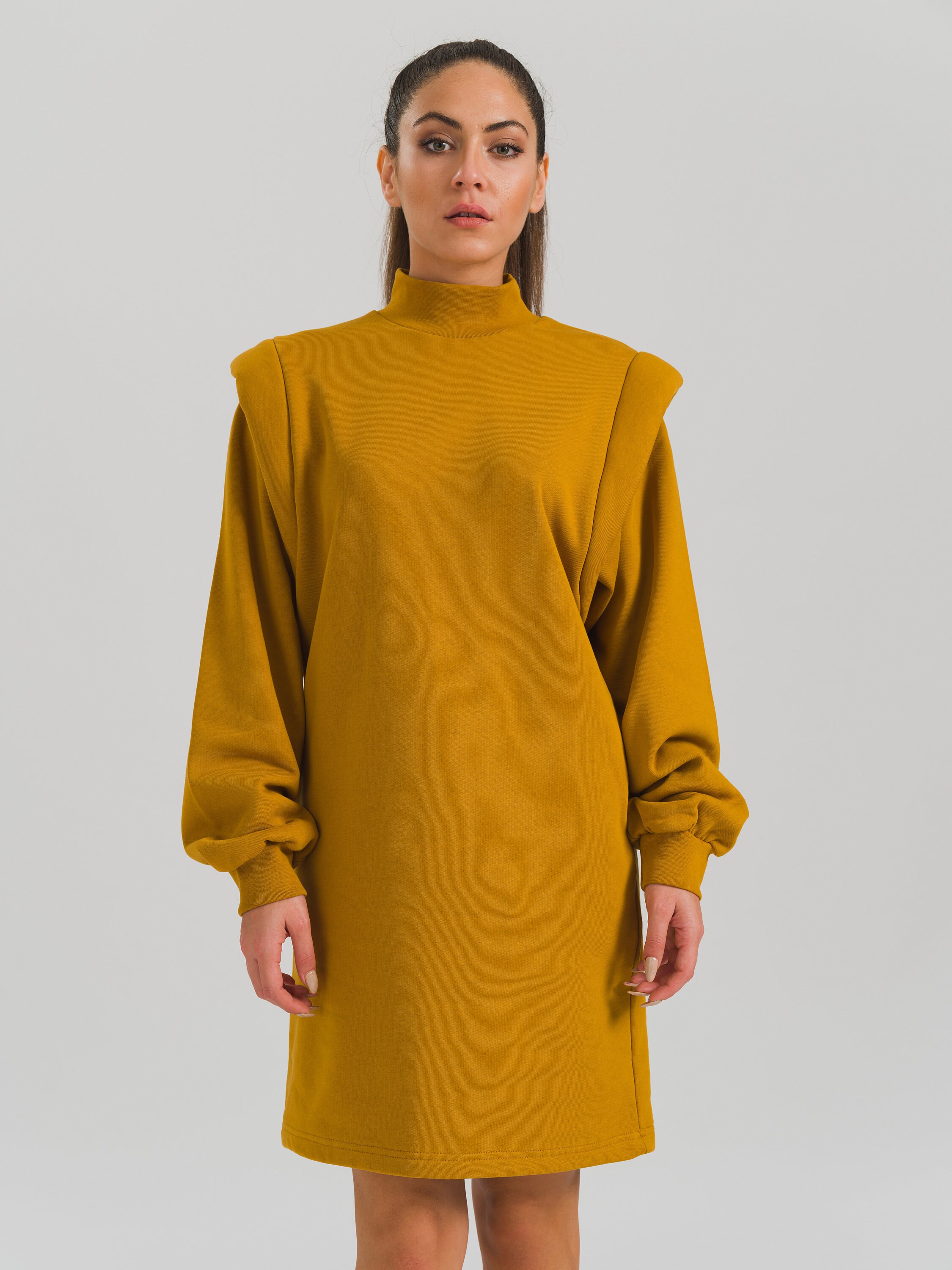 Organic Cotton Sweatshirt Dress, Layered Shoulder Hoodie Dress