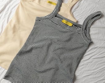 2 piezas, Conjunto de camiseta sin mangas acanalada, Camisetas con cuello cuadrado, Conjunto de camiseta de algodón acanalado, Conjunto de camisetas de tirantes, Conjunto de blusa fina, Camiseta sin mangas de los años 70, Regalo para ella