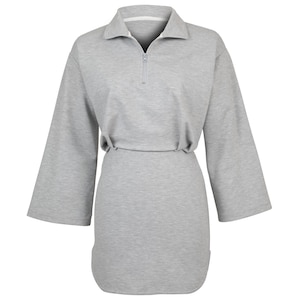 Women Half-zip Sweatshirt Dress, Cozy Fleece Hoodie Dress, Ladies Jumper Dress, Cotton Clothing image 2