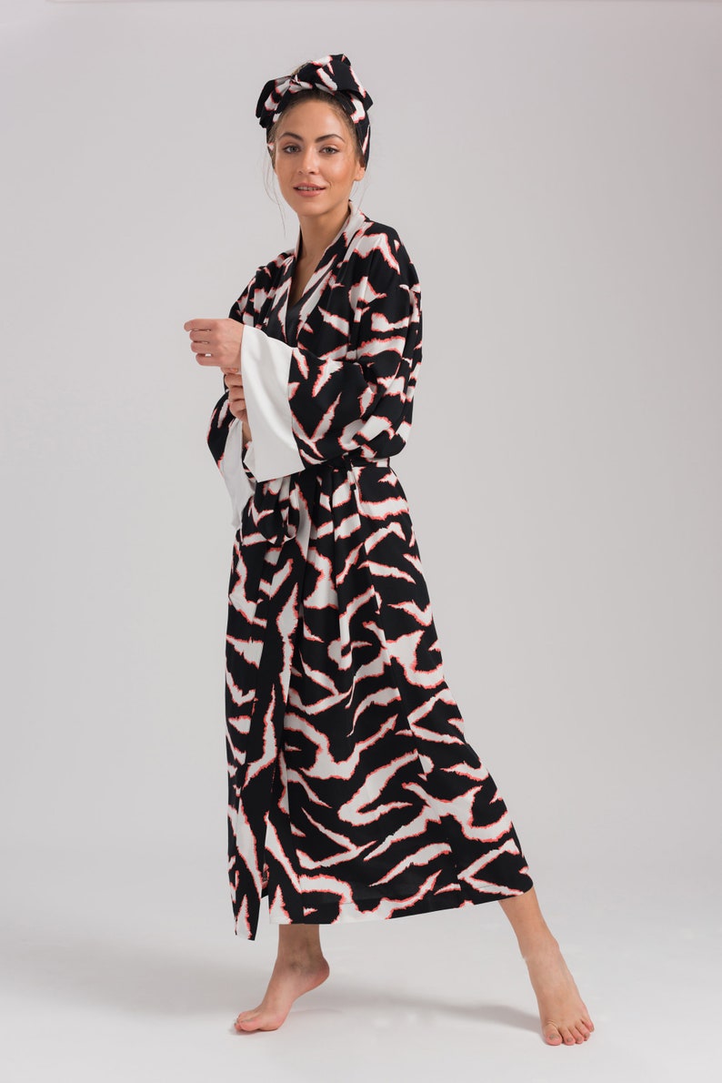 Zebra Kimono Caftan Viscose Japanese Dress Modern Kimono Bohemian Japanese Dress Kimono Cardigan image 4