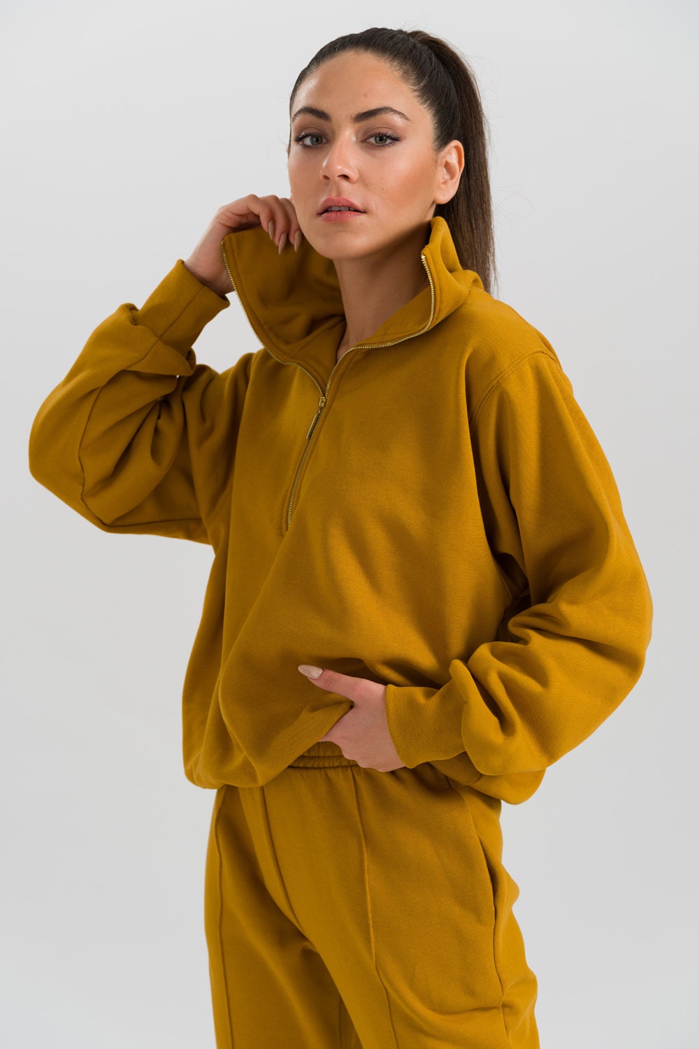 Half Zip Sweatshirt in Orange 100 Organic Cotton Sweatshirt Etsy