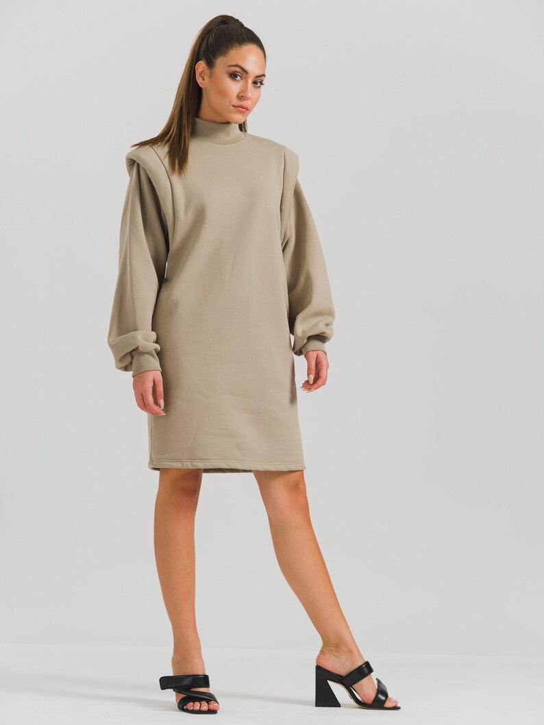renee ruched shoulder pad sweatshirt dress