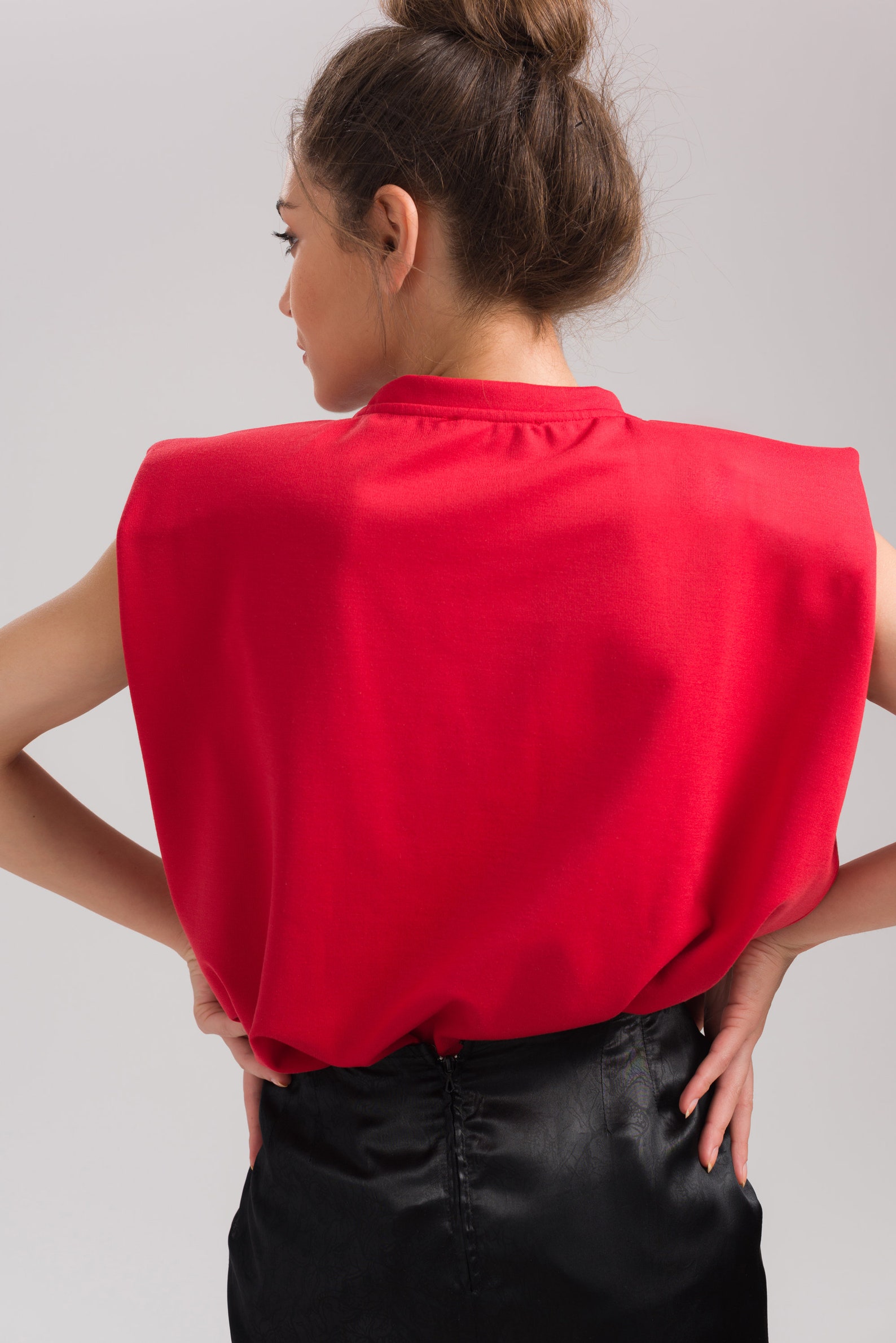 Shoulder Pad Blouse Red Muscle Tshirt Cotton Basic Blouse Etsy UK