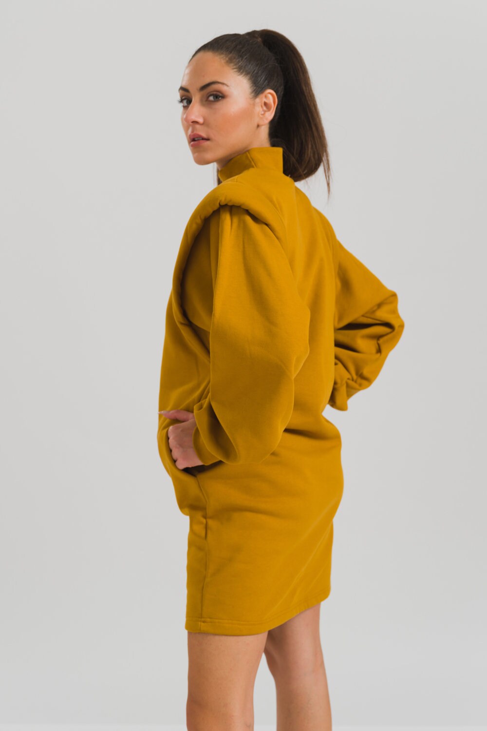 Organic Cotton Sweatshirt Dress, Layered Shoulder Hoodie Dress Organic Cotton Sweatshirt Dress, Layered Shoulder Hoodie Dress
