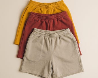 Organic Cotton Cozy Shorts Set, 3 pieces, Women High Rise Relaxed Fit Shorts, Sustain Clothing Gift, GOTS Certificate Women Sweatshorts