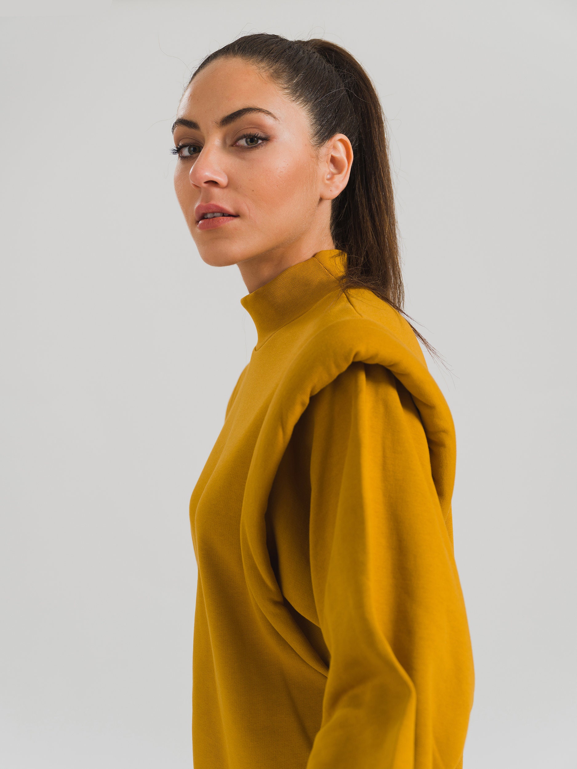 renee ruched shoulder pad sweatshirt dress