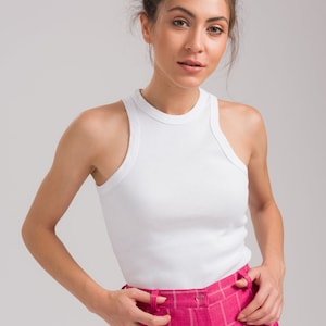 White Tank Top - Country Tank Top - Valentine's day gift -  Cotton T Shirt - Everyday Basics - Work From Home - Vintage Top - 70s Top