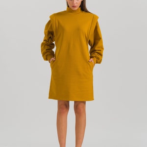 Layered Shoulder Sweatshirt Dress, Organic Cotton Jumper Dress, Sustain ...