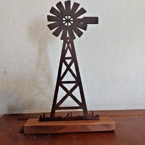 MDF Windmill wood base fake rust 9" x 4" Rustic Farmhouse Shelf Sitter Cowboy