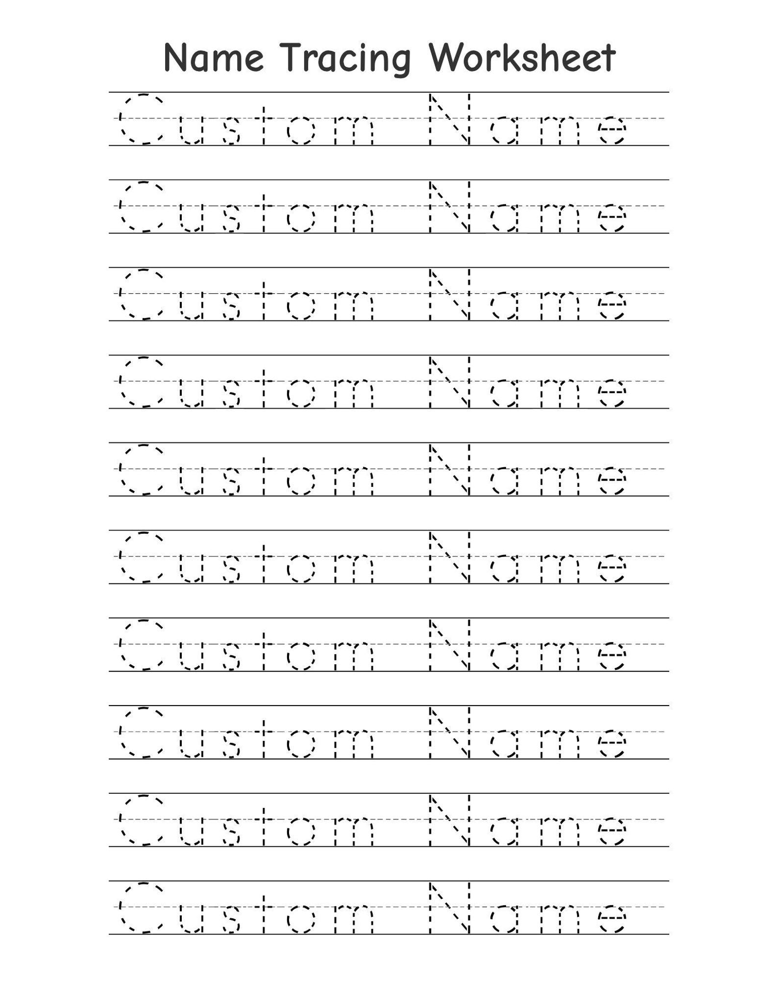 Custom Name Tracing Pages Handwriting Practice Personalized Name Trace ...