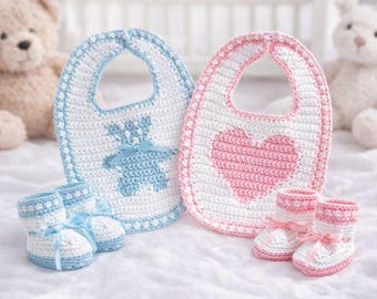 Crochet Baby Bib and Booties Pattern PDF | Easy Crochet Bib Pattern | Newborn Booties Crochet Tutorial | Instant Download