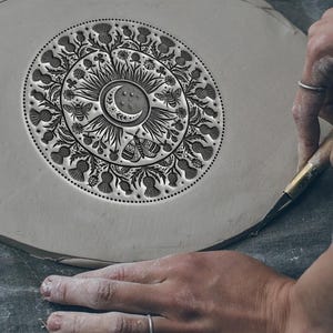 Pottery Stamp, Moon and Sun Design, Flexible Clay Texture Tool, Ceramic Mug Decor, Heat Formable, Handbuilding Mold, Slab Building,