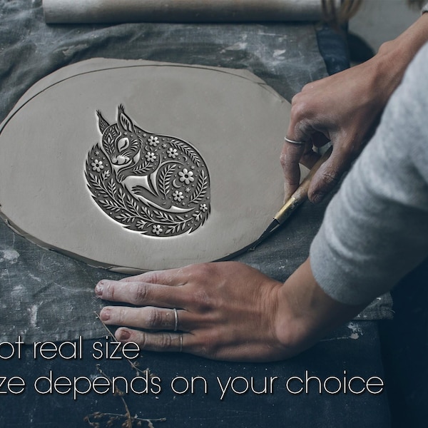 Pottery stamp, Squirrel embosser, Flexible Clay Texture Tool, Ceramic Mug Decor, Heat Formable, Handbuilding Mold, Soap Making Pattern