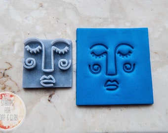 Polymer clay stamps 59, polymer clay, face stamp, metal clay stamp, clay stamp, polymer clay embosser, polymer clay tools, clay tools