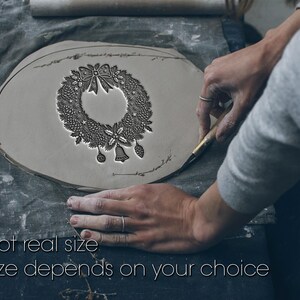 Pottery stamp, Christmas wreath,cone embosser, Flexible Clay Texture Tool, Ceramic Mug Decor, Handbuilding Mold, Soap Making Pattern