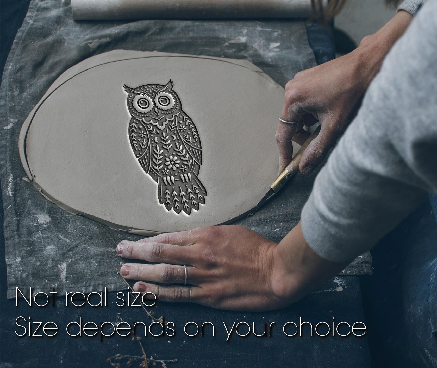 Rubber stamp, owl stamp, owl decor, pottery stamp, clay stamp,soap stamp,plate decor