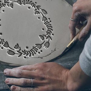 Rubber stamp,flowers stamp, flower circle, plate stamp, plate decor, clay stamp, clay embosser, textile stamp, soap stamp, linocut stamp