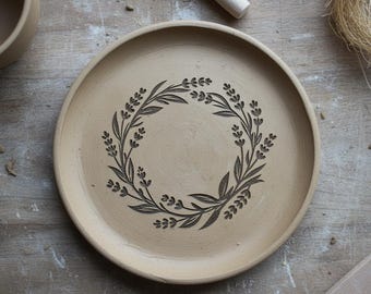 Rubber stamp,flowers stamp, lavender circle, plate stamp, plate decor, clay stamp, clay embosser, , soap stamp, wreath stamp, lavender stamp