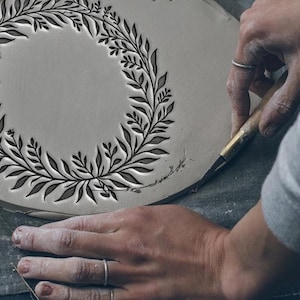Rubber stamp,flowers stamp, flower circle, plate stamp, plate decor, clay stamp, clay embosser, textile stamp, soap stamp, linocut stamp