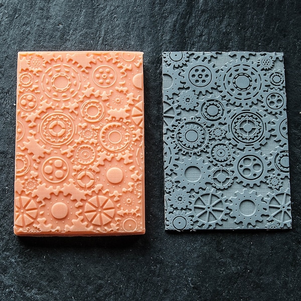 Texture mat 9 Gears steampunk, soap stamp, clay stamp, ink stamp, metal clay stamp, jewelry stamp, polymer clay stamp