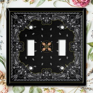 Metal Light Switch Cover, Light Switch Plate, Outlet Cover, Wall Plate Home Decor, Black Bandanna Flower Rug Tile Pattern TIL074