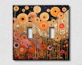 Metal Light Switch Cover | Light Switch Plate, Outlet Cover, Wall Plate, Home Decor, Klimt Style Art, Colorful Abstract Floral Art, FLW722