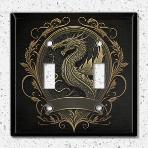 Metal Light Switch Cover, Light Switch Plate, Outlet Cover, Wall Plate, Home Decor Idea, Rustic Dragon Crest,  DGN004