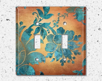 Metal Light Switch Cover, Light Switch Plate, Wall Plate Home Decor, Flower Patina Copper Print, , MET036