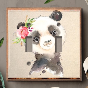 Metal Light Switch Cover | Light Switch Plate, Outlet Cover, Wall Plate Home Decor, Cute Baby Animal Panda ANM039