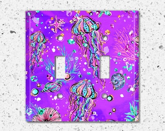 Metal Light Switch Cover, Light Switch Plate, Outlet Cover, Wall Plate Home Decor, Under The Sea Jellyfish Purple SEA001