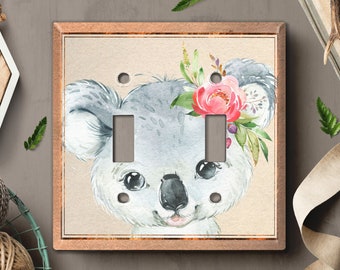 Metal Light Switch Cover, Light Switch Plate, Outlet Cover, Wall Plate Home Decor, Nursery Decor, Cute Baby Animal Koala ANM037