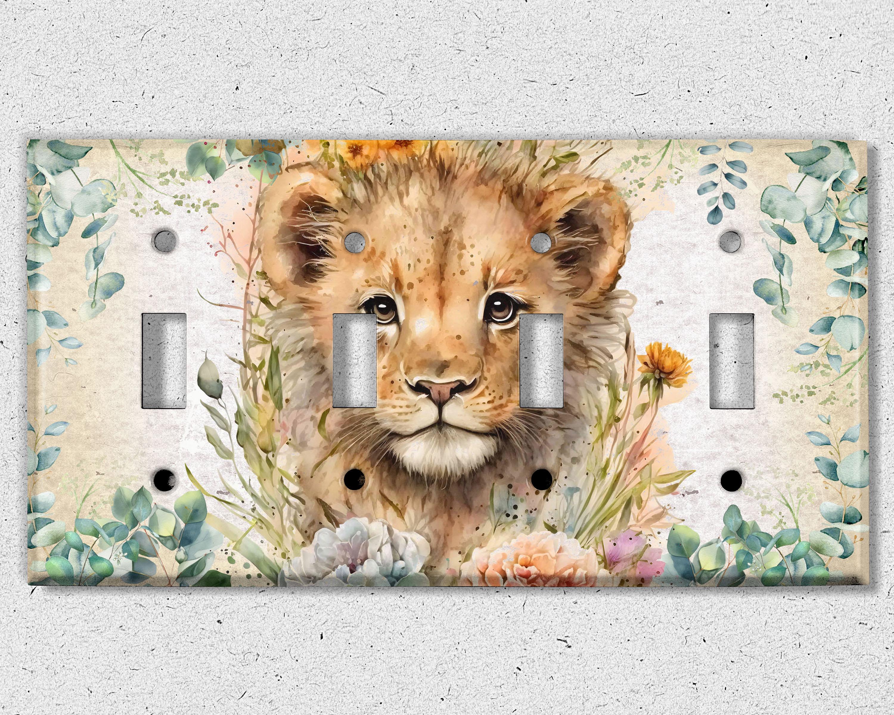 Metal Light Switch Cover | Outlet Plate, Floral Lion Decor, ANM078