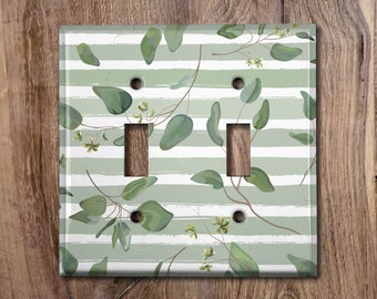 Metal Light Switch Cover | Light Switch Plate, Outlet Cover, Wall Plate, Home Decor Idea, Green Stripe Vines, Elegant Floral Decor, PNT175