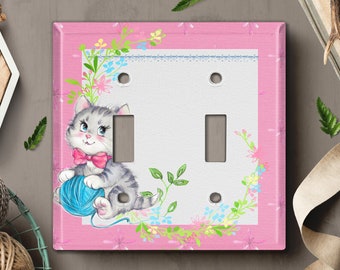 Metal Light Switch Cover, Light Switch Plate, Outlet Cover, Wall Plate Home Decor, Cute Floral Kitten Frame CAT003