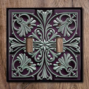 Metal Light Switch Cover | Light Switch Plate, Outlet Cover, Wall Plate, Home Decor, Purple Floral Art Decor, Decorative Art Nouveau, NOU050
