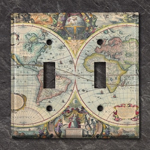 Couvercle d'interrupteur en métal | Plaque pour interrupteur, cache de prise, plaque murale, idée déco, idée déco carte du monde vintage, MAP028