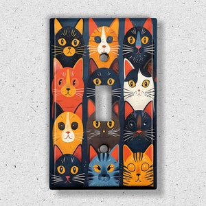 Metal Light Switch Cover, Light Switch Plate, Outlet Cover, Wall Plate, Home Decor Idea, Colorful Cat Design, Cute Cat Decor Idea ANM136 画像 3