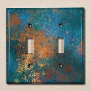 Metal Light Switch Cover, Light Switch Plate, Outlet Cover, Wall Plate Home Decor, Patina, Image of Copper, MET017
