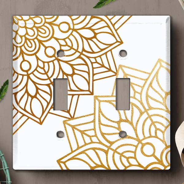 Metal Light Switch Cover, Light Switch Plate, Outlet Cover, Wall Plate Home Decor, Mandala Pattern Flower White MDL102