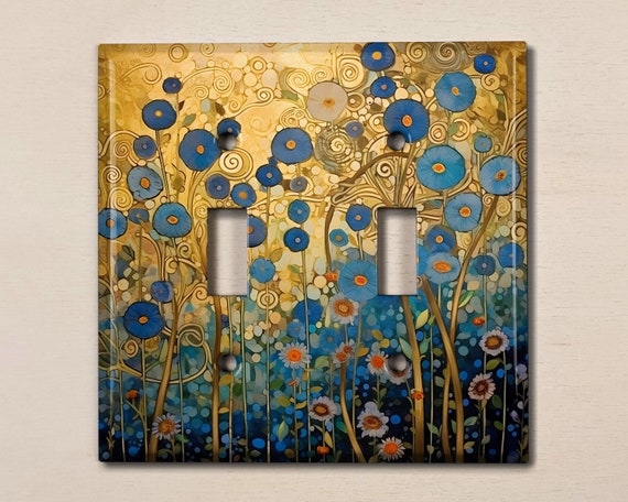 Metal Light Switch Cover | Light Switch Plate, Outlet Cover, Wall Plate, Home Decor Idea, Yellow Blue Nouveau Art, Floral Art Decor FLW406