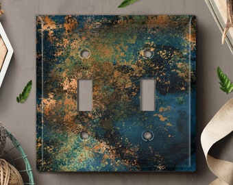 Metal Light Switch Cover, Light Switch Plate, Outlet Cover, Wall Plate, Home Decor Idea, Distressed Rust Metal, COPPER PATINA IMAGE MET045