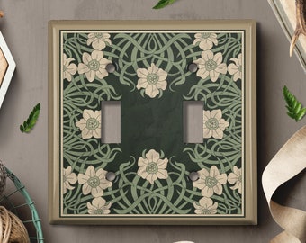 Metal Light Switch Cover | Light Switch Plate, Outlet Cover, Wall Plate, Home Decor Idea, Green Floral Decor, Pretty Flower Design FLW296