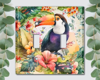 Metal Light Switch Cover, Light Switch Plate, Outlet Cover, Wall Plate, Home Decor Idea, Flower Bird Forest, Colorful Toucan Bird BRD022