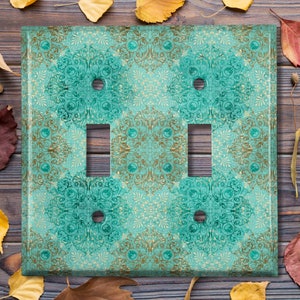 Metal Light Switch Cover | Light Switch Plate, Wall Plate Home Decor, Living Room, Damask, Elegant Damask Teal, DAM113